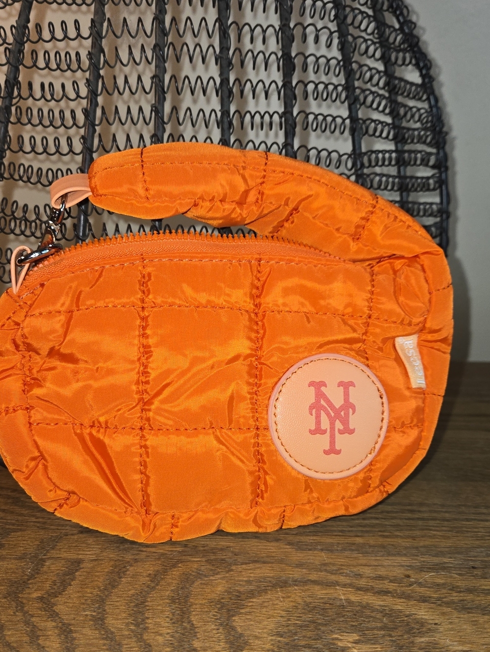 Orange Quilted Wristlet with NY Logo Patch